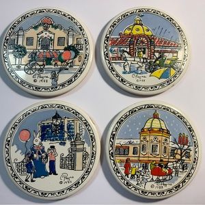 4pc. Set of hand-painted coasters by Carolyn Payne.  1988